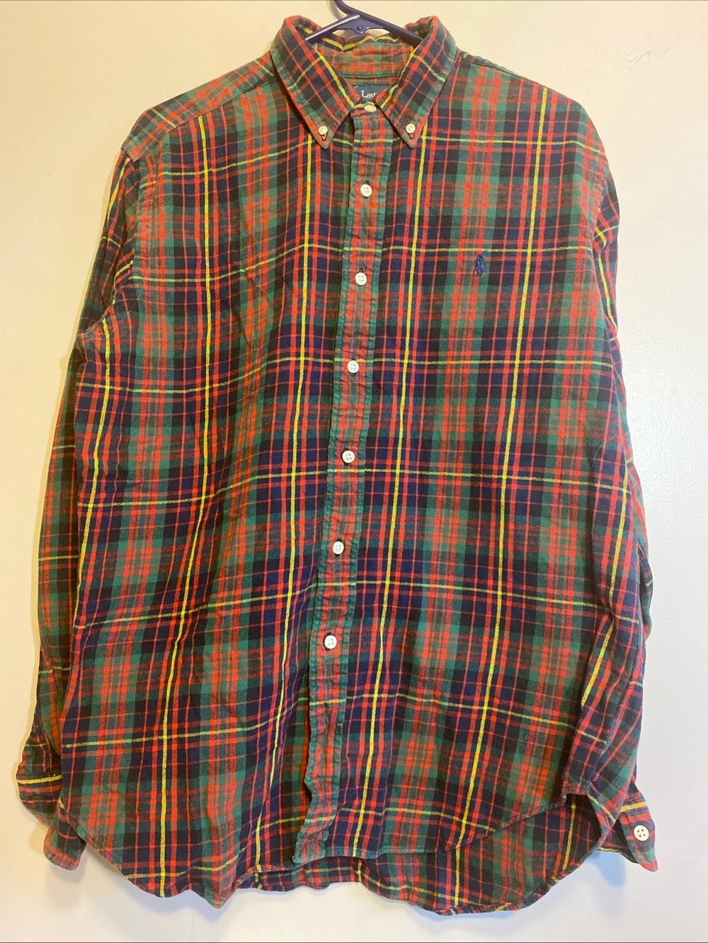 Vtg Polo Ralph Lauren Men’s L Flannel‎ Shirt Multicolored Plaid Classic Fit